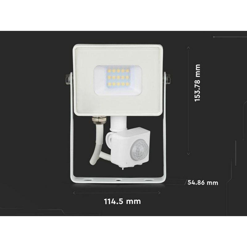 Faro Led Flood Light Slim 10W IP65 Neutro 4000K Carcassa Bianca con Sensore PIR di Movimento e Crepuscolare Chip Samsung SKU-434