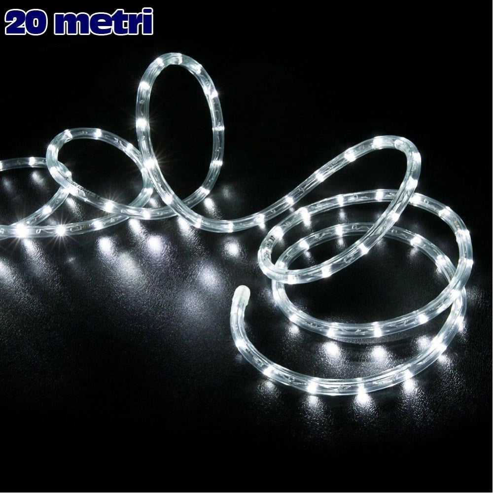 Trade Shop - Tubo Luminoso Natalizio 20 Mt Led Bianco Freddo Controller 8 Funzioni X Esterno -