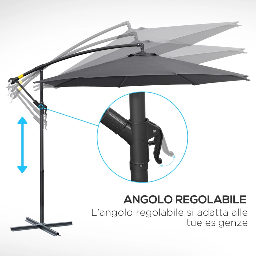 Ombrellone da Giardino Inclinabile 3x2.5 m ¨C zephmum ¨C Grigio Acciaio Poliestere