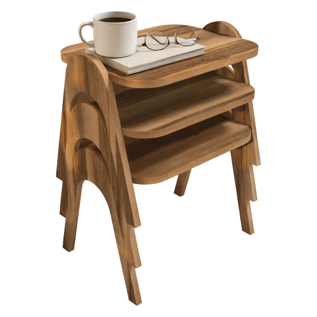 Cerrione, Tavolino da Salotto set 3 Pezzi, 49x36x42h cm Marrone Noce