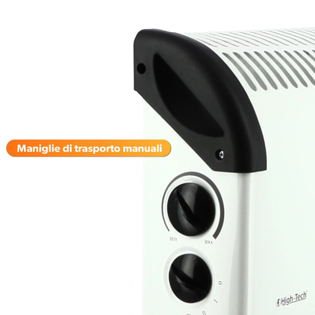 HIGH-TECH TERMOCONETTORE DA TERRA BIANCO E NERO 1800 W CON MANIGLIE PER SPOSTAMENTO E FUNZIONE ANTISURRISCALDAMENTO