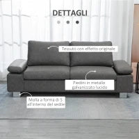 Divano 3 Posti Reclinabile e Imbottito con Braccioli Regolabili, in PU, Legno e Metallo, 200x88x86 cm, Grigio