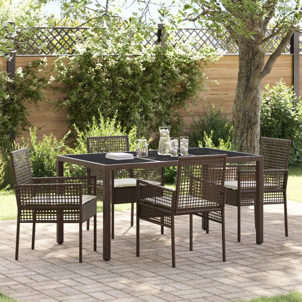 Set da Pranzo da Giardino a 5 Pezzi con Cuscini Rattan Polietilene Marrone