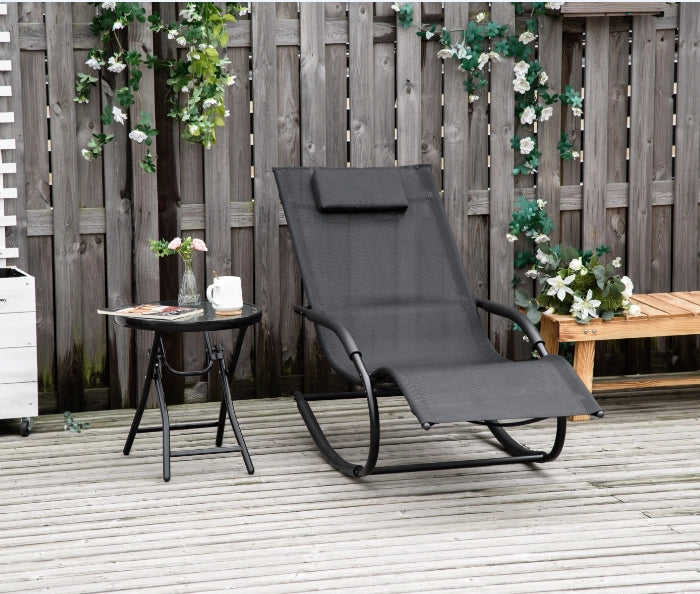 Poltrona Relax Dondolo Chaise Longue ¨C zephmum ¨C Tessuto Grigio Scuro 63x160x88 cm