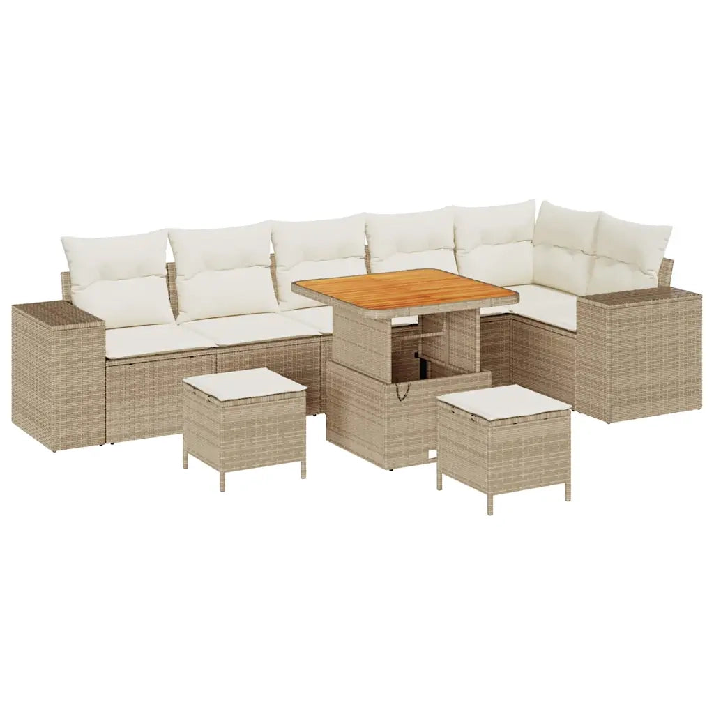 Set Divano da Giardino 9 pcs Beige e Crema polyrattan