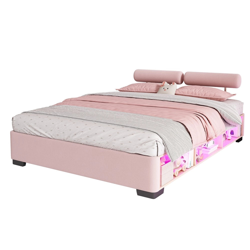 Letto imbottito per bambini ¨C Minimal ¨C Rosa con LED 140x200 cm
