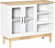 Credenza con Porta in Vetro e Spazio di Stoccaggio per 8 Bottiglie - Comodino per Cucina e Sala da Pranzo