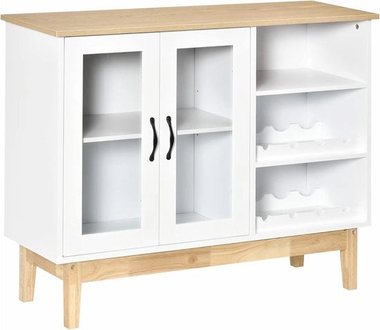 Credenza con Porta in Vetro e Spazio di Stoccaggio per 8 Bottiglie - Comodino per Cucina e Sala da Pranzo