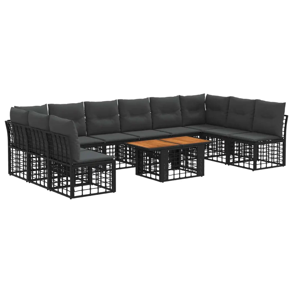 Set Divano da Giardino 11 pz Nero e Grigio scuro polyrattan 3437899