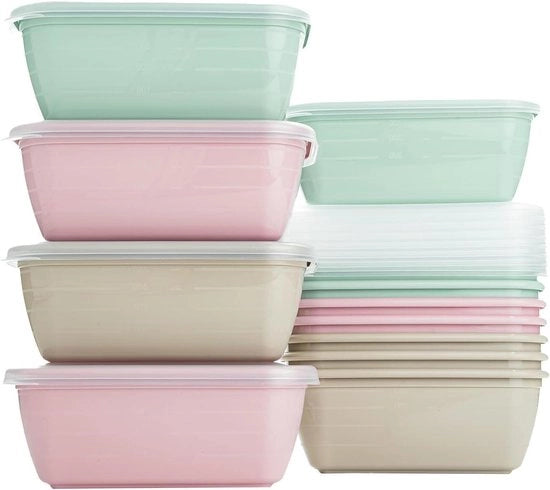 Set di 12 contenitori in plastica da 500 ml per alimenti, BPA-free, adatto per forno a microonde, lavastoviglie, congelatore, con coperchi.