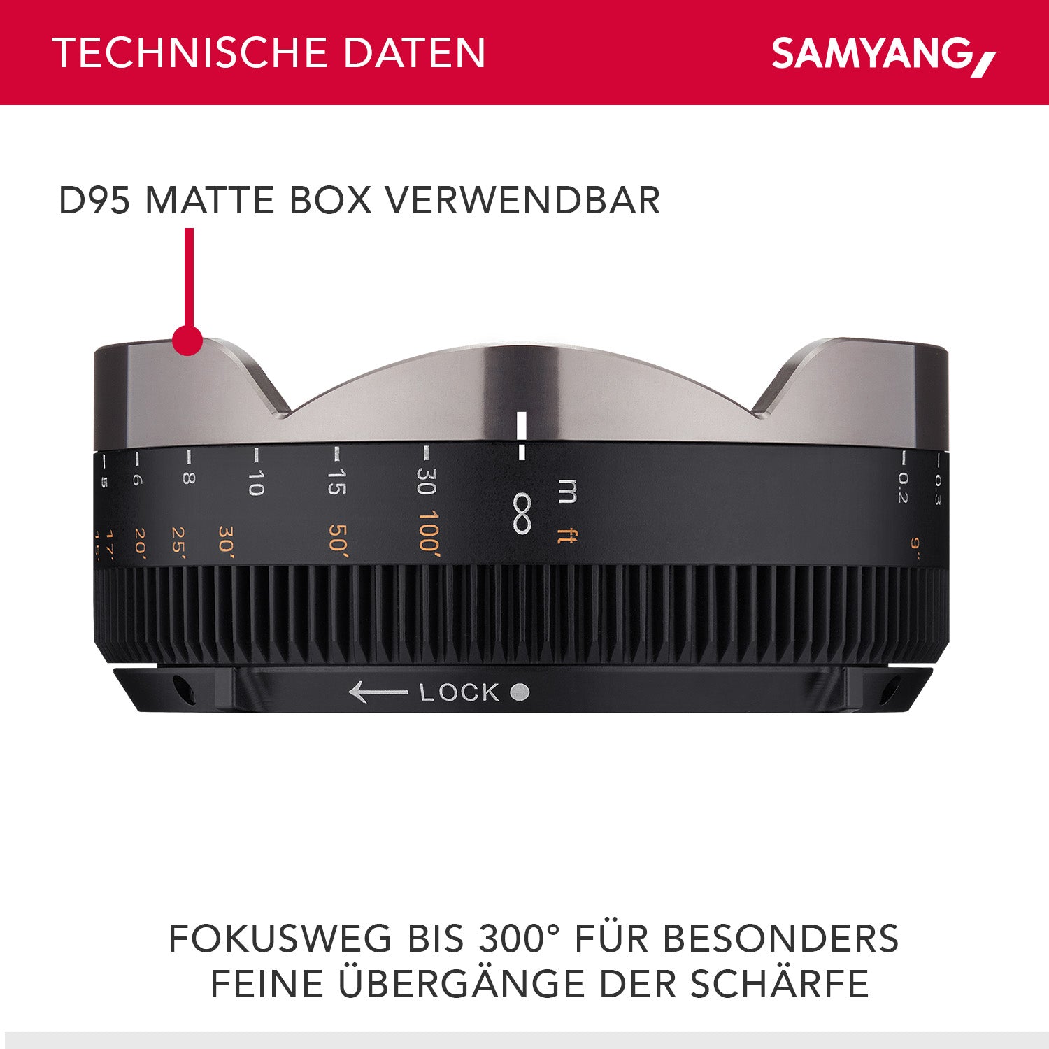MF Adattatore per obiettivi video V-AF - messa a fuoco manuale precisa con una corsa di messa a fuoco fino a 300°, compatibile con il matte box D95, ideale per le produzioni cinematografiche