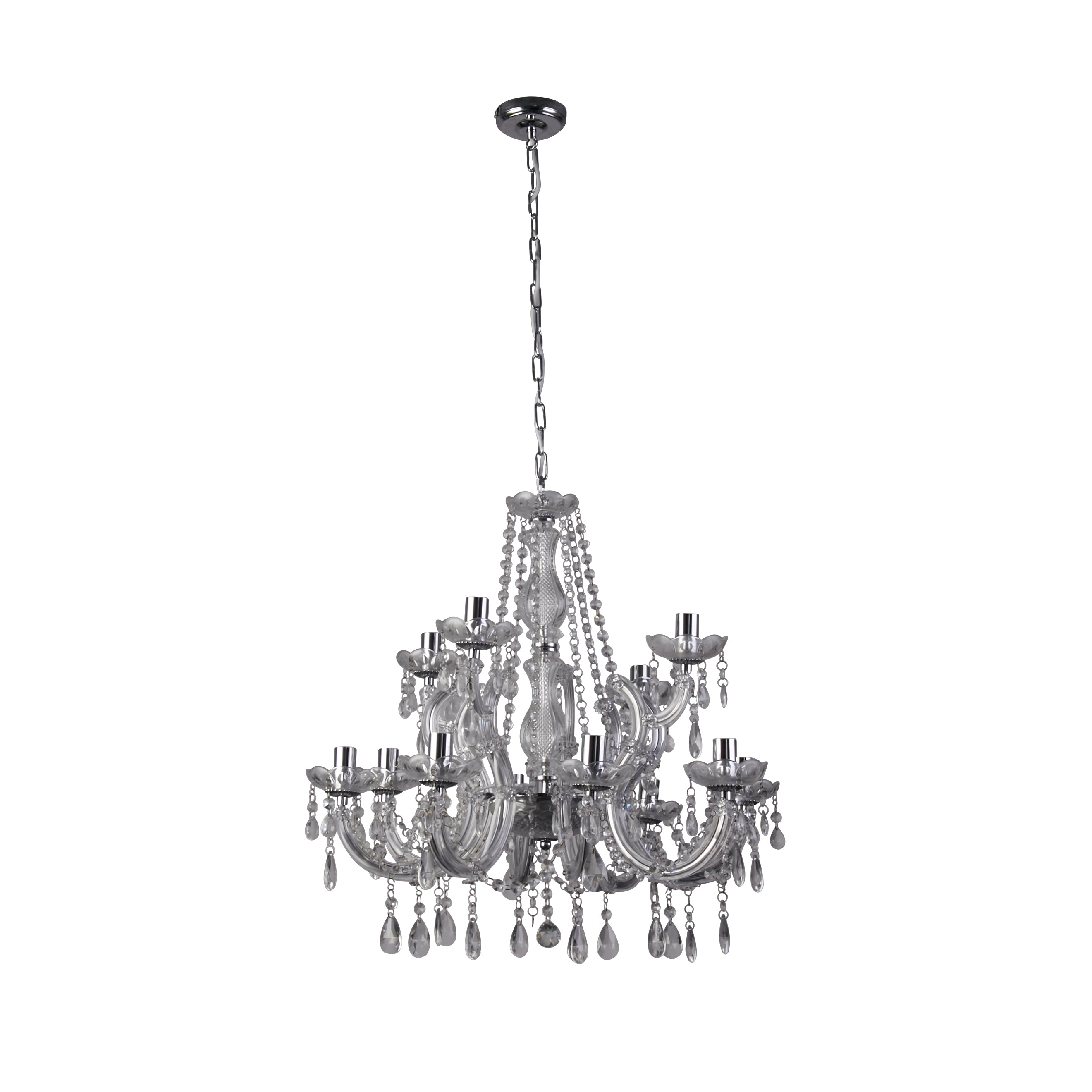 Lampadario Classico Marie Therese Acciaio Cromo Vetro Trasparente 12 Luci E14