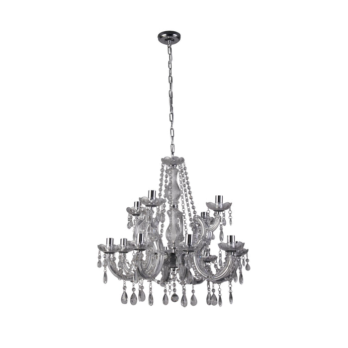 Lampadario Classico Marie Therese Acciaio Cromo Vetro Trasparente 12 Luci E14