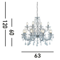 Lampadario Classico Marie Therese Acciaio Cromo Vetro Trasparente 12 Luci E14