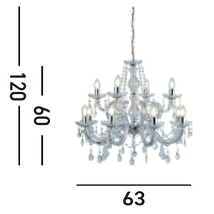 Lampadario Classico Marie Therese Acciaio Cromo Vetro Trasparente 12 Luci E14