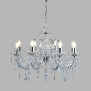 Lampadario Classico Marie Therese Acciaio Cromo Vetro Trasparente 8 Luci E14