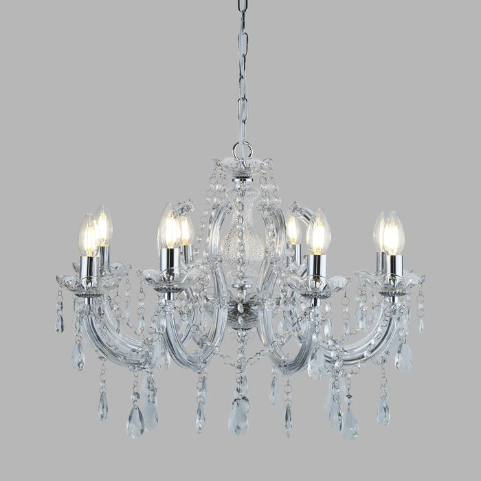 Lampadario Classico Marie Therese Acciaio Cromo Vetro Trasparente 8 Luci E14