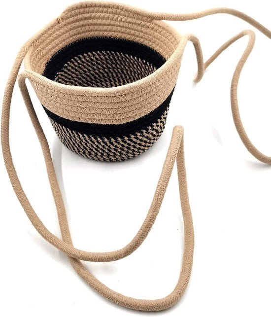 Porta piante a pendolo - Porta piante appese - Interno e Esterno - Decorazione boho macramé - Plafond balcone giardino - Decorazione da matrimonio vintage - 20 x 15 cm - Nero e Juta