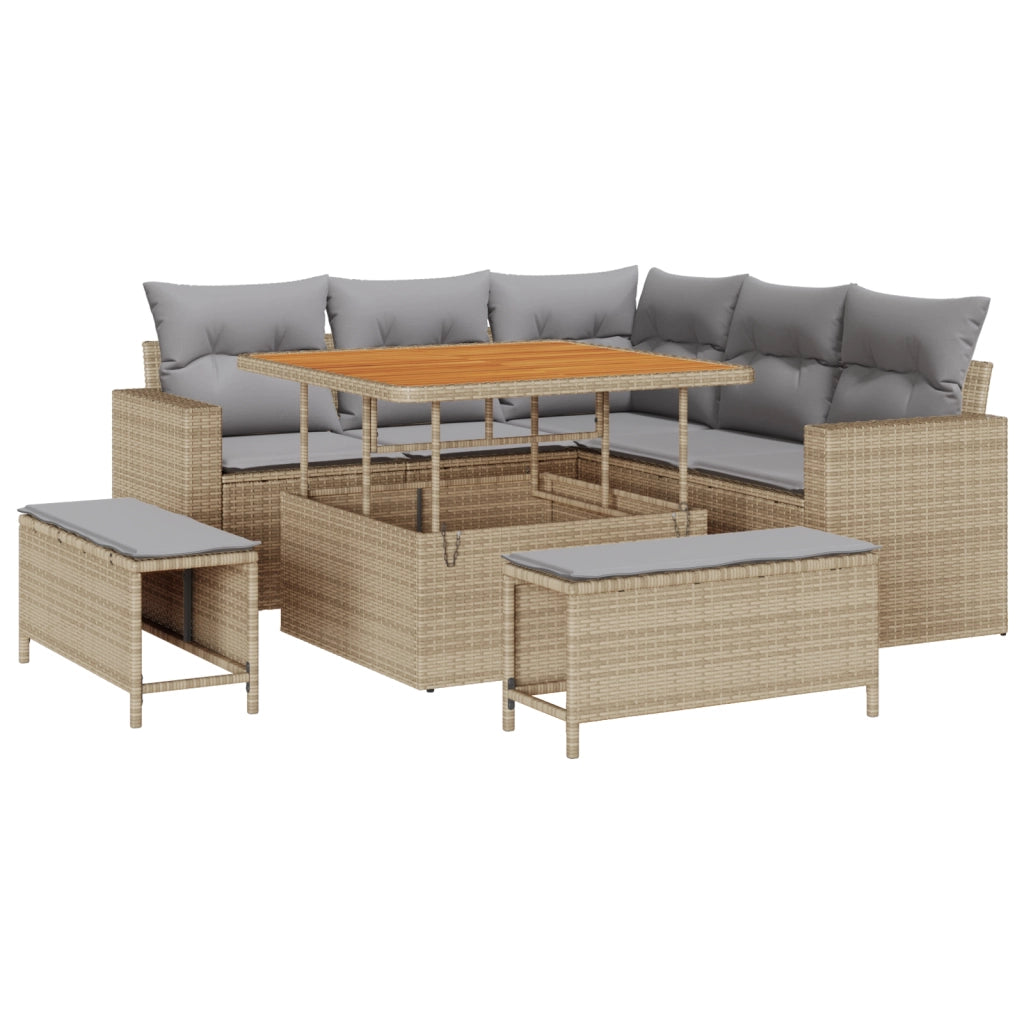 Set Divano Da Giardino 8 Pezzi Con Cuscini Beige Polyrattan Acacia