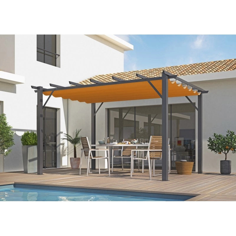 Pergola da giardino in alluminio 400x300 cm con telo scorrevole color ruggine – tettoia autoportante design moderno – PER4030GR Foresta