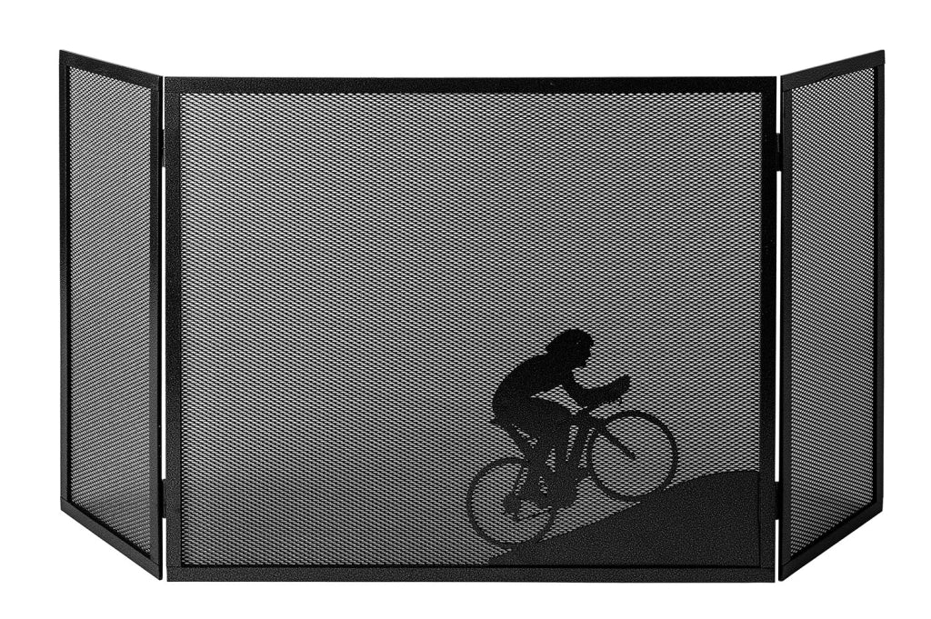 Parascintille per Camino a 3 Ante Design Ciclista 20+60+20x50 cm in Ferro Verniciato Grigio Martellato