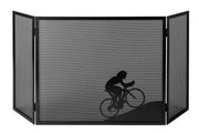 Parascintille per Camino a 3 Ante Design Ciclista 20+60+20x50 cm in Ferro Verniciato Grigio Martellato