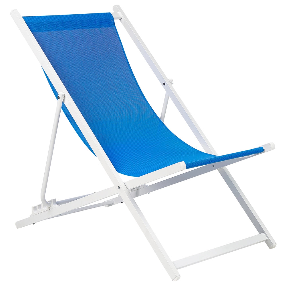 Sedia a sdraio pieghevole e reclinabile per esterno blu e bianco piscina terrazzo giardino