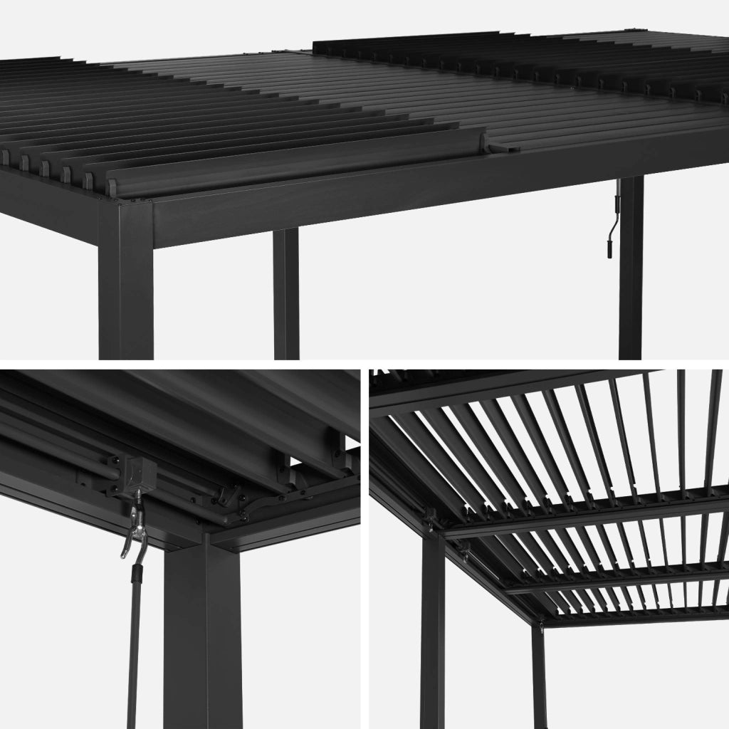 Pergola bioclimatica 3x6m + 2 tende 3m, antracite
