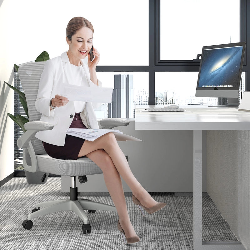 Sedia da ufficio ergonomica HAMLODY - con rotelle - Schienale regolabile con supporto lombare - Altezza regolabile - Grigio