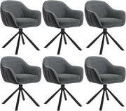 Set 6 Sedie Sala da Pranzo, Sedia Cucina con Braccioli e Schienale, Poltroncina Girevole, per Salotto, Camera da Letto, Gambe in Metallo, Ciniglia+Ecopelle, Grigio Scuro+Antracite, EZS04dgr-6