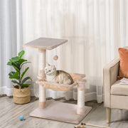 Albero tiragraffi per gatti con amaca in peluche, piattaforma e pali in sisal, beige, 50 x 36 x 70 cm