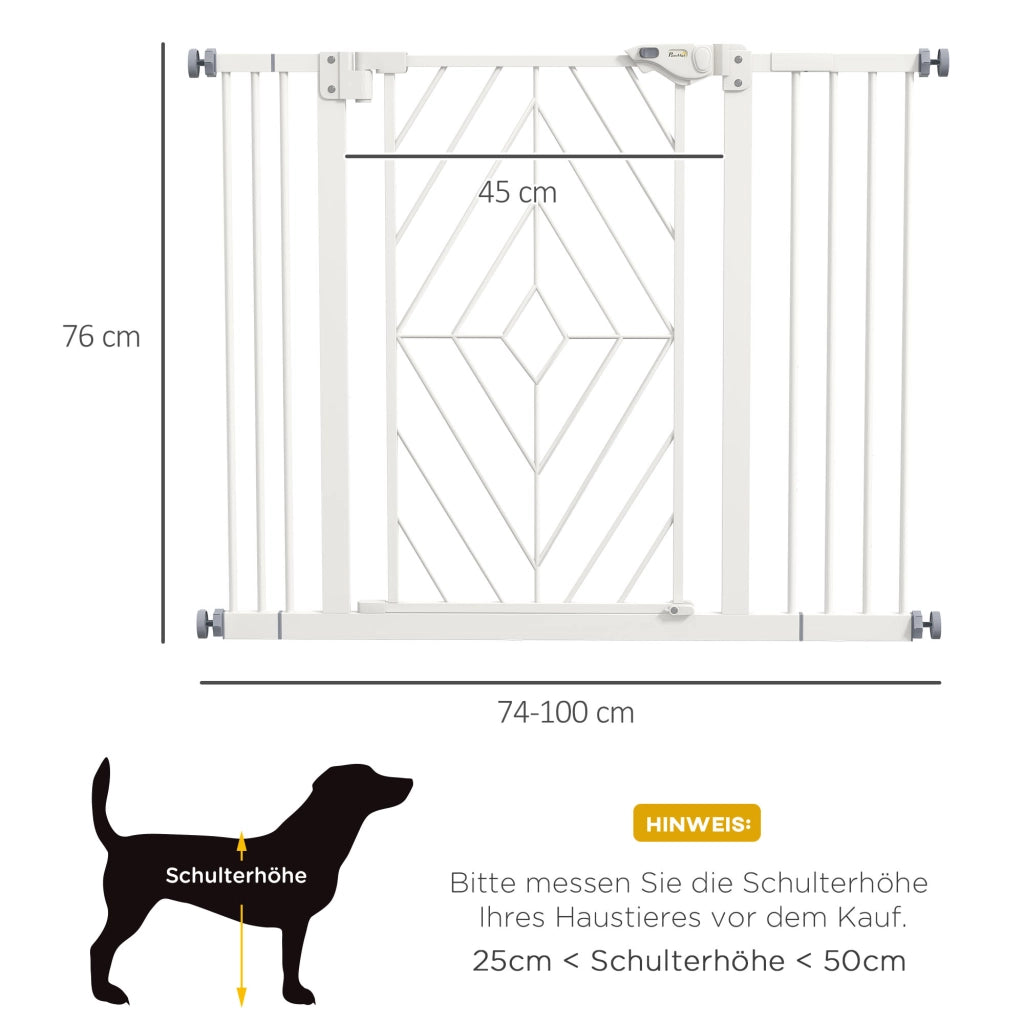 Cancelletto per scale per cani, porta automatica, senza foratura, barriera 74-100 cm, bianco