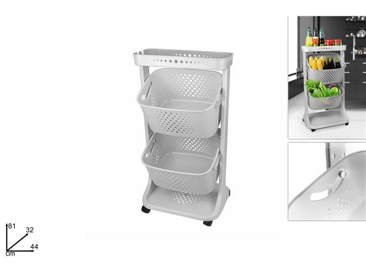 Carrello Portaverdure con 2 Ripiani Basculanti Bianco 44 x 32 x 81 cm