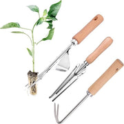 Tre onkrudidestruttori a mano, onkrudidestruttore weeder, onkrudidestruttore con acciaio, onkrudidestruttore manuale per giardinaggio, potatura, estirpazione.