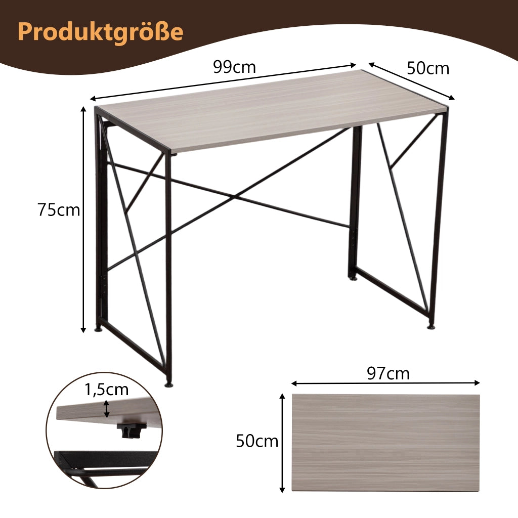 Scrivania pieghevole multifunzionale con struttura in metallo in MDF per piccoli spazi naturale 99 × 50 × 75 cm