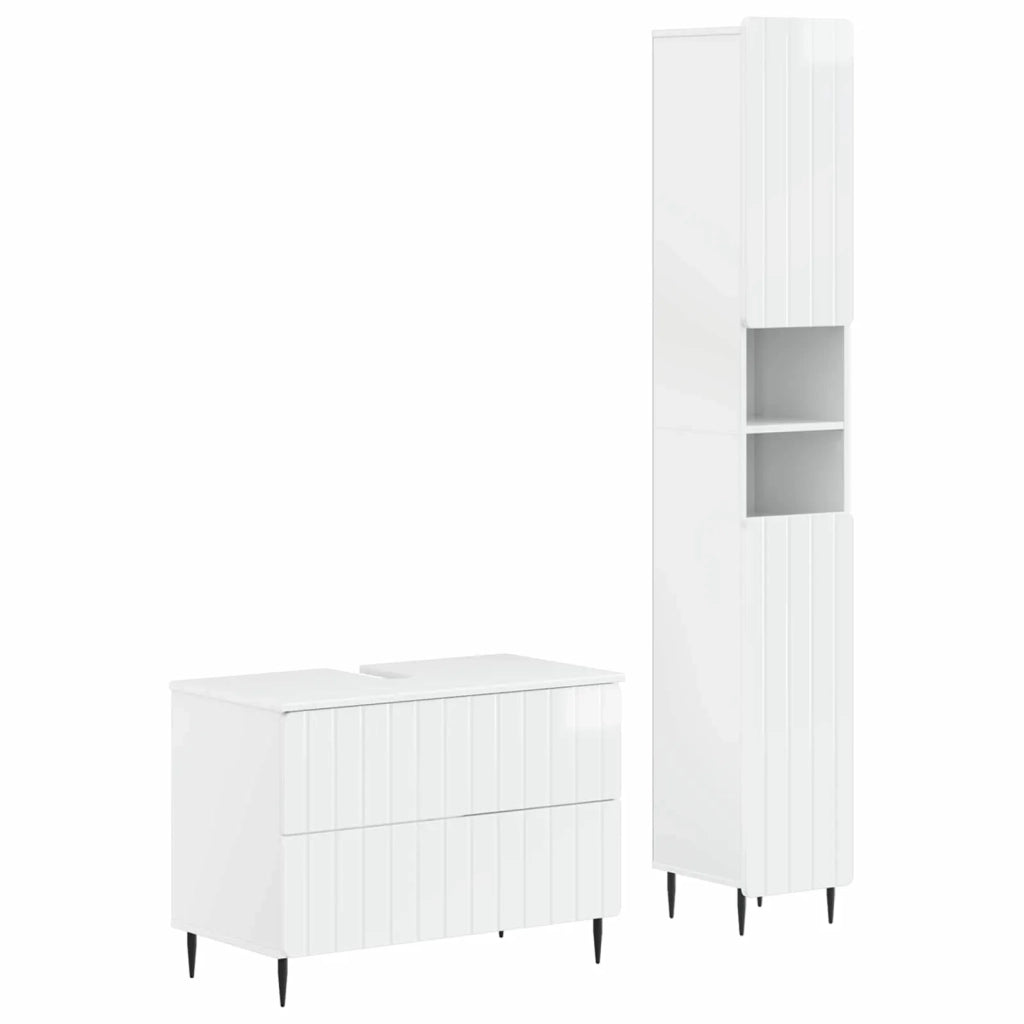 Set di Armadi da Bagno da 2 Pezzi ZWOLLE Bianco Lucido 3417517