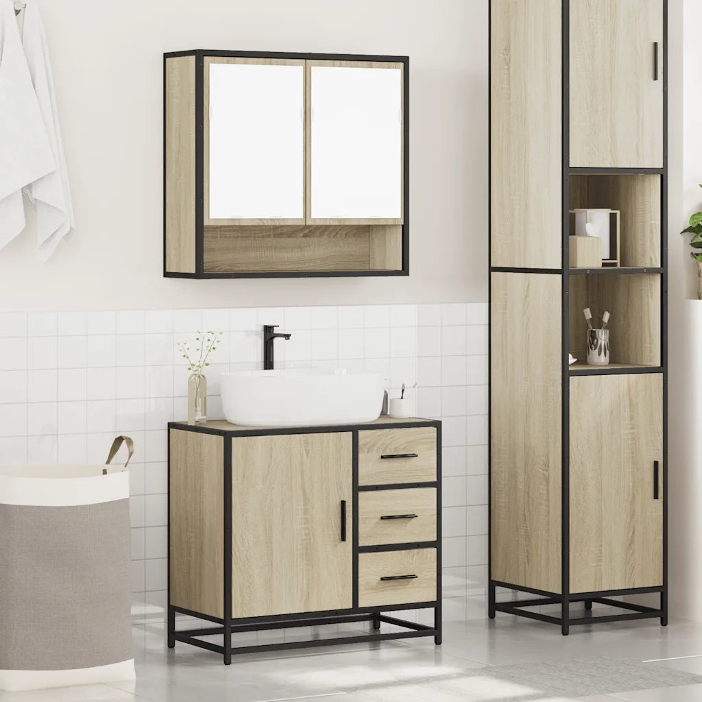 Set Mobili da Bagno 2 pz Rovere Sonoma in Legno Multistrato