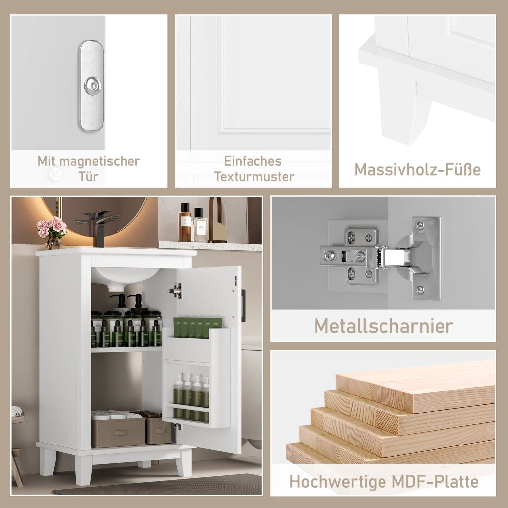 Mobile sottolavabo da terra con lavabo integrato in ceramica ripiano regolabile MDF bianco 51 × 34 × 83 cm