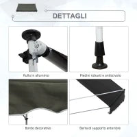 Tenda da Sole 3x1.5 m a Bracci con Manovella, Struttura Telescopica in Metallo e Parasole in Poliestere