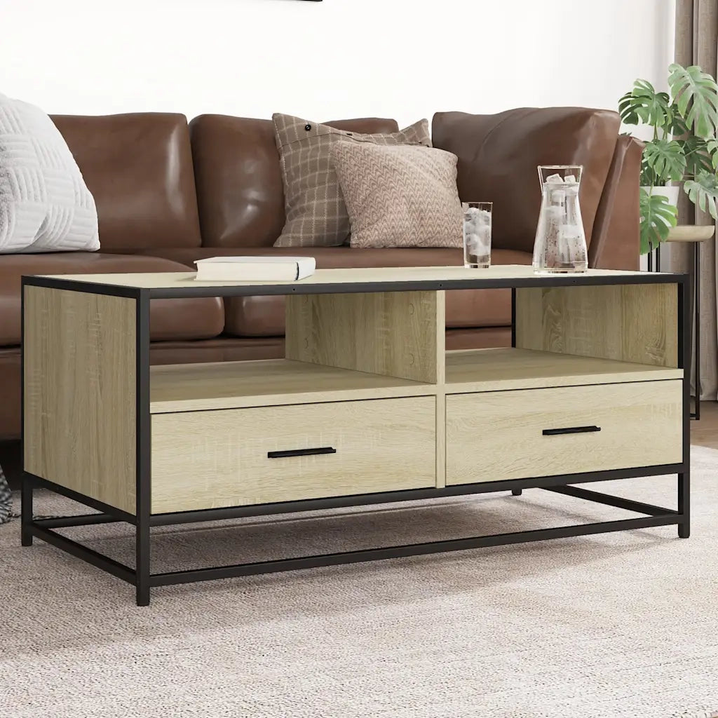 Tavolino-Tavolino da soggiorno-Tavolo Rovere Sonoma 100x50x45 cm Legno Multistrato e Metallo 271581