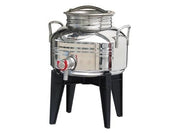 BIDONE CONTENITORE FUSTO ACCIAIO INOX PER OLIO CON SUPPORTO SANSONE
