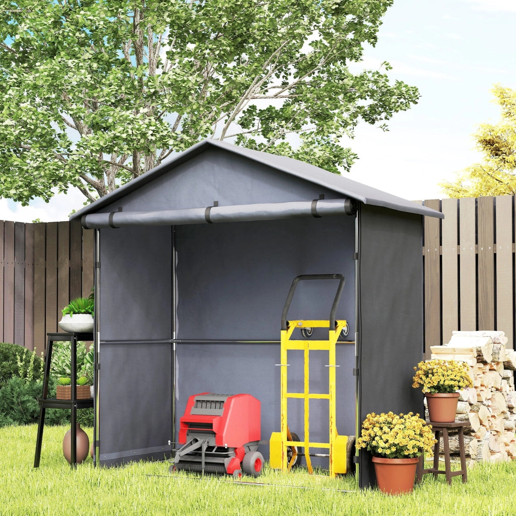 Tenda Garage per Bici e Moto Capanno da Giardino con Porta Avvolgibile 112x200x200 cm Grigio Scuro