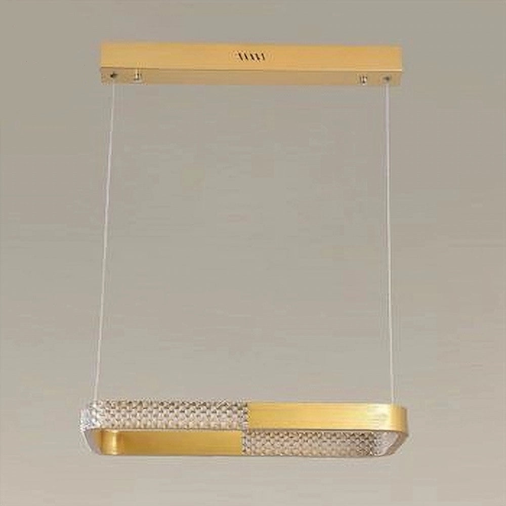 Trade Shop - Lampadario A Sospensione Led 24w Rettangolare Oro Cristallo Con Telecomando 32057 -