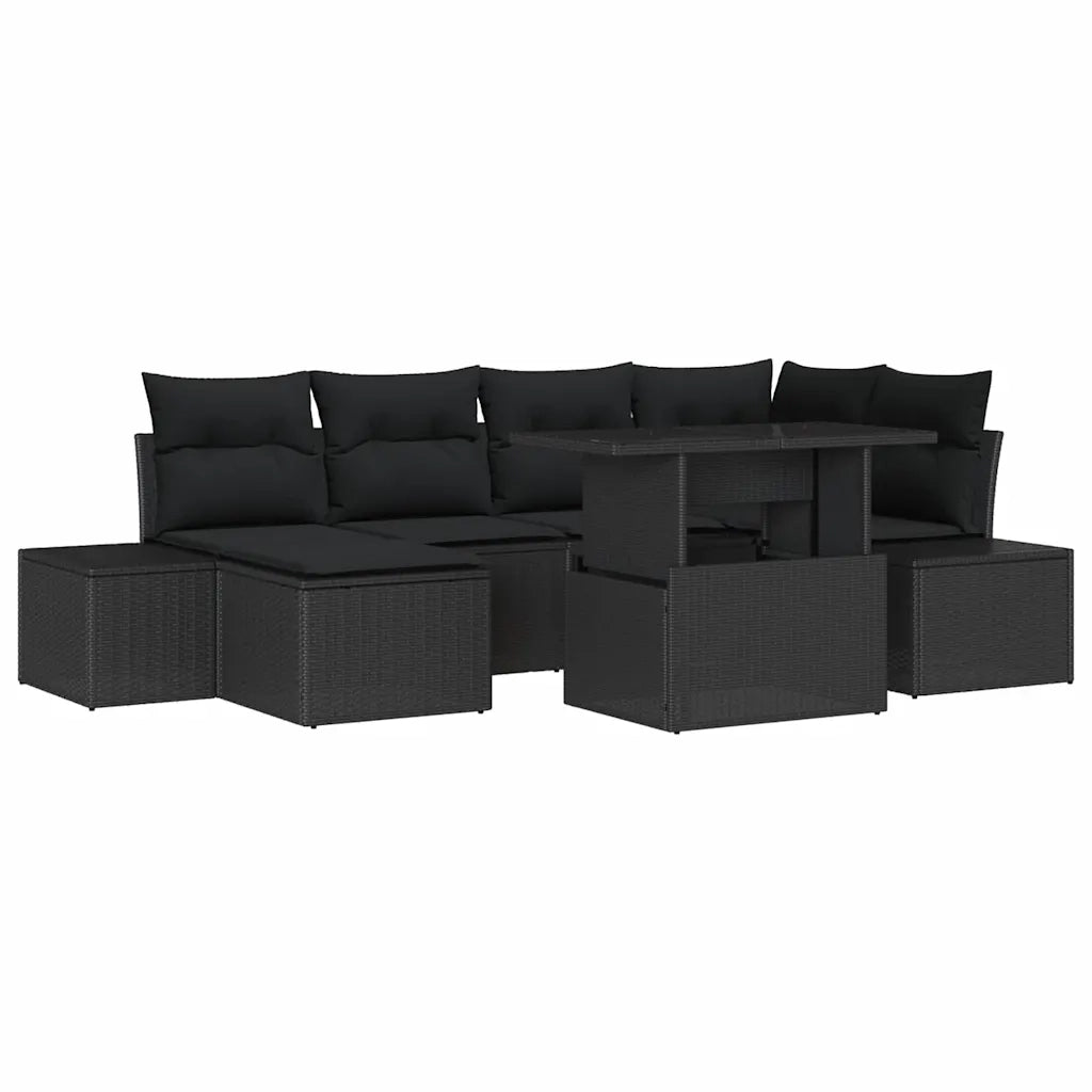 Set Divano da Giardino con cuscino 7 pcs Nero polyrattan