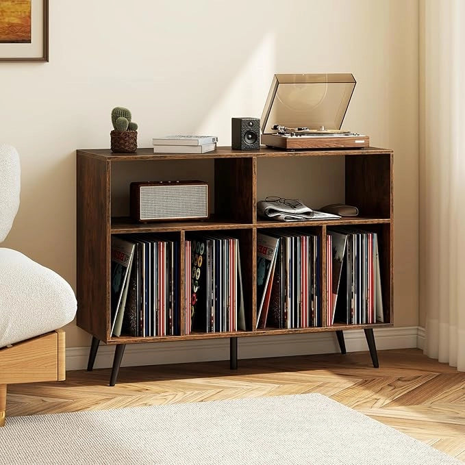 Supporto per Giradischi, Mobiletto per Giradischi a 3 Livelli con Scaffali per Vinili, Tavolino per Dischi con 5 Gambe, Scaffale Espositivo per Soggiorno, Sala Musica (Marrone)