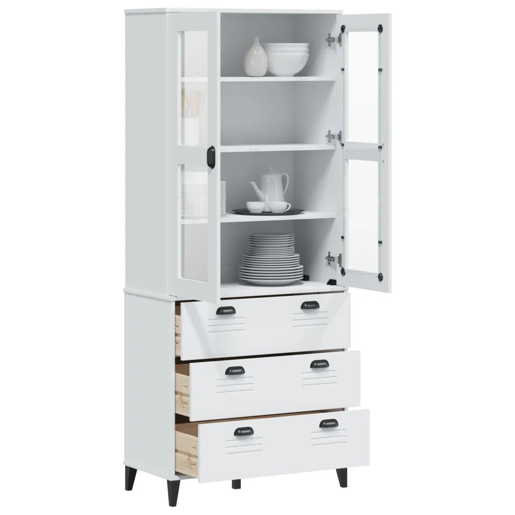 Credenza VIKEN Bianca 80x40x190 cm in Legno Massello di Pino 3207150