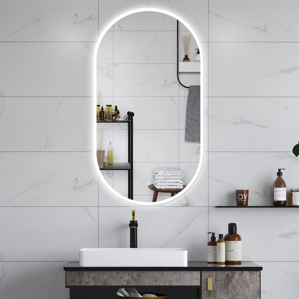 AICA Specchio da bagno 50 x 90 cm, dimmerabile，interruttore touch， Funzione Memoria, antiappannamento