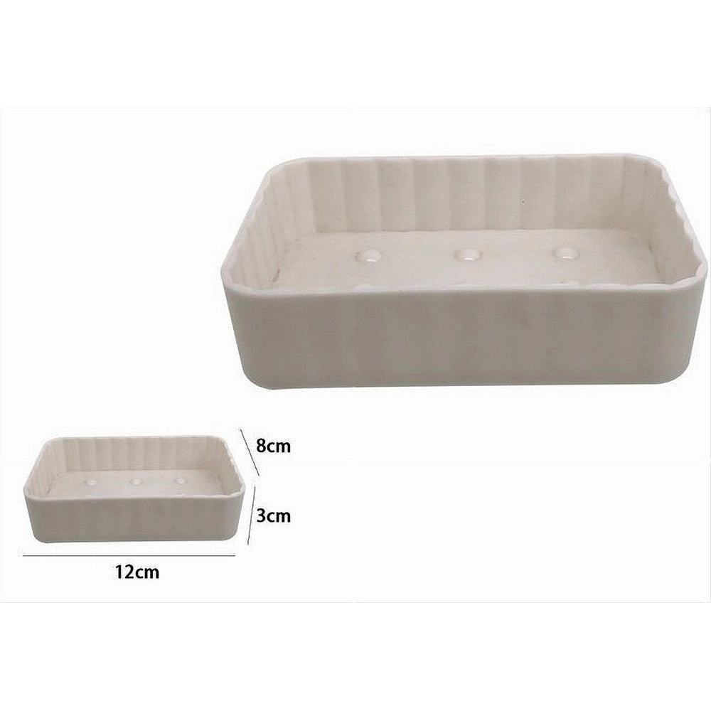 Trade Shop - Portasapone Saponetta Da Bagno Rettangolare Bianco Rigato Accessori Arredo 79164 -