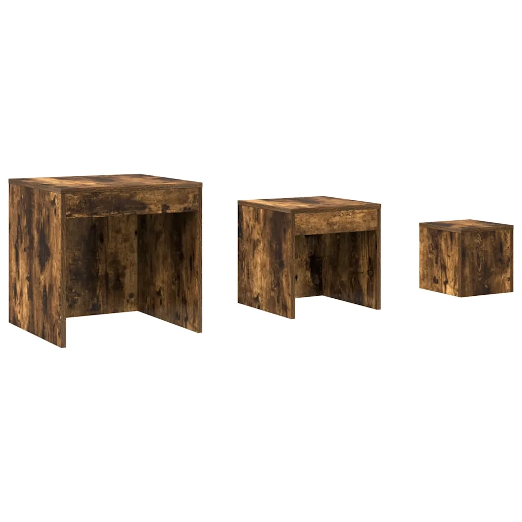 Tavolini Impilabili 3 pz Rovere Fumo in Legno Multistrato cod mxl 38519