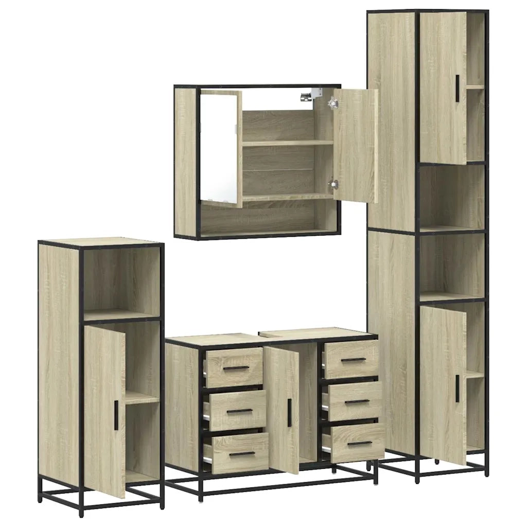Set Mobili da Bagno 4 pz Rovere Sonoma in Legno Multistrato